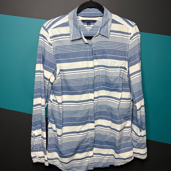 Blue and White Striped Casual Button Down Shirt cotton - Picture 2 of 10